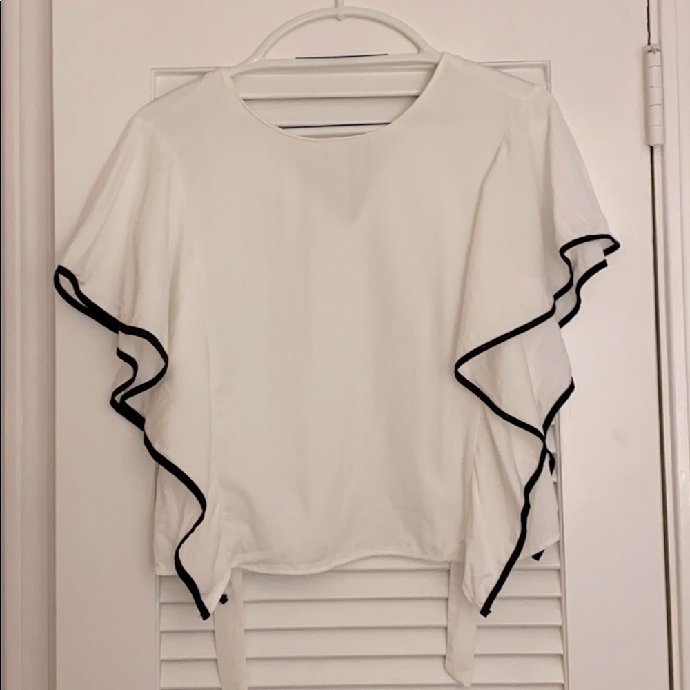 Zara white and black trim top